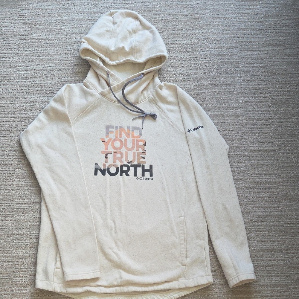 Columbia Cream Hooded Pullover with 'Find Your True North' Graphic